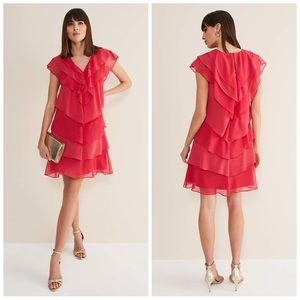 •PHASE EIGHT• Sage Pleated Ruffle Mini‎ Dress in Raspberry Size 2